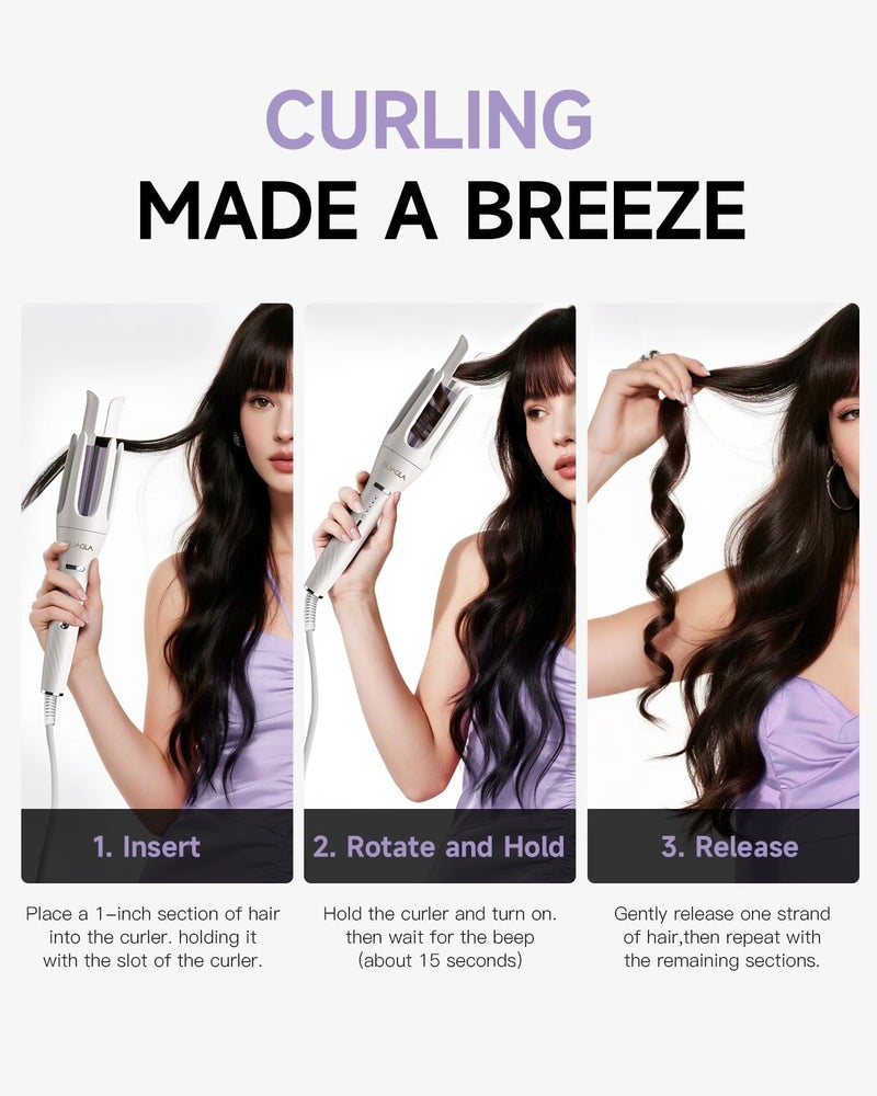 TSUYAGLA 3 in 1 Automatic Curling Iron, Hair Curlers with 3 Curling Barrels (1" - 1.25" - 1.5"), Rotating Curling Iron with 3 Temp, 2-Way Rotation, 10S Fast Heating, Anti-Scald, Dual Voltage, White - Image 4